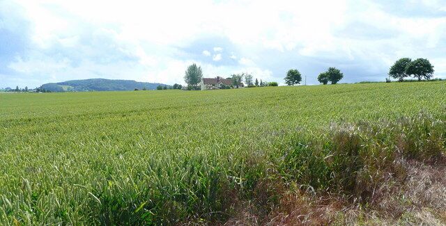 View back along the footpath line. No footpath! The walker must go around the headland to the right to reach the cottage from where 869378 was taken.