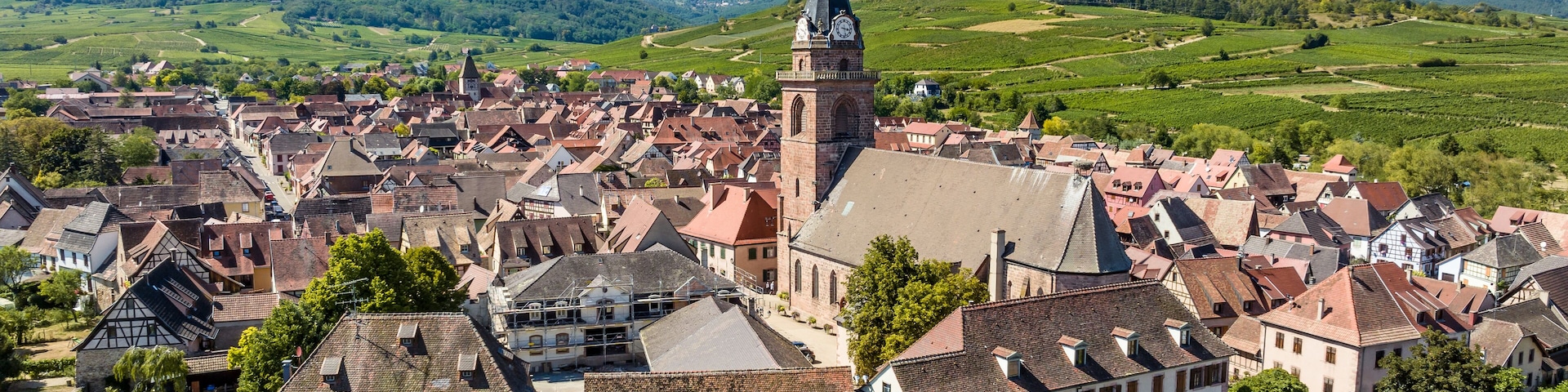 Vue aérienne du village de Bergheim, Alsace. L'un des plus beaux villages de France