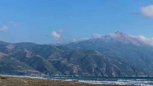 Panoramic view of Kel Mountain in Hatay, Turkey. Sea and mountain view.