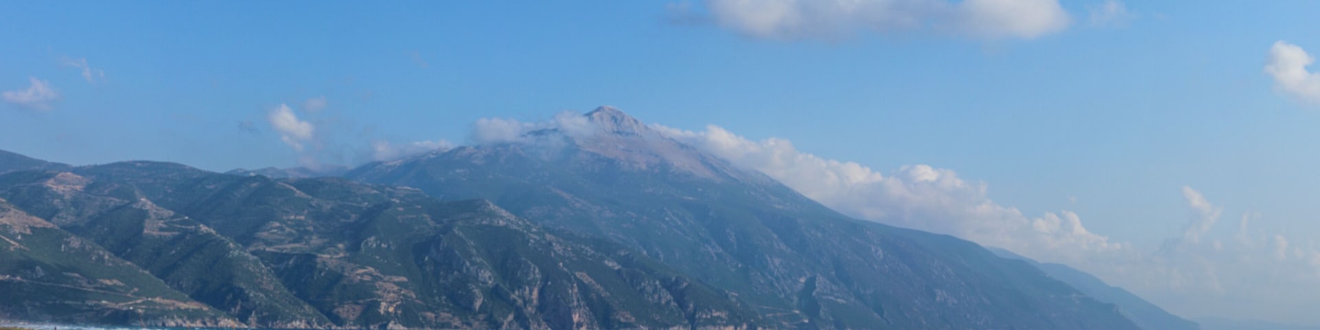 Panoramic view of Kel Mountain in Hatay, Turkey. Sea and mountain view.