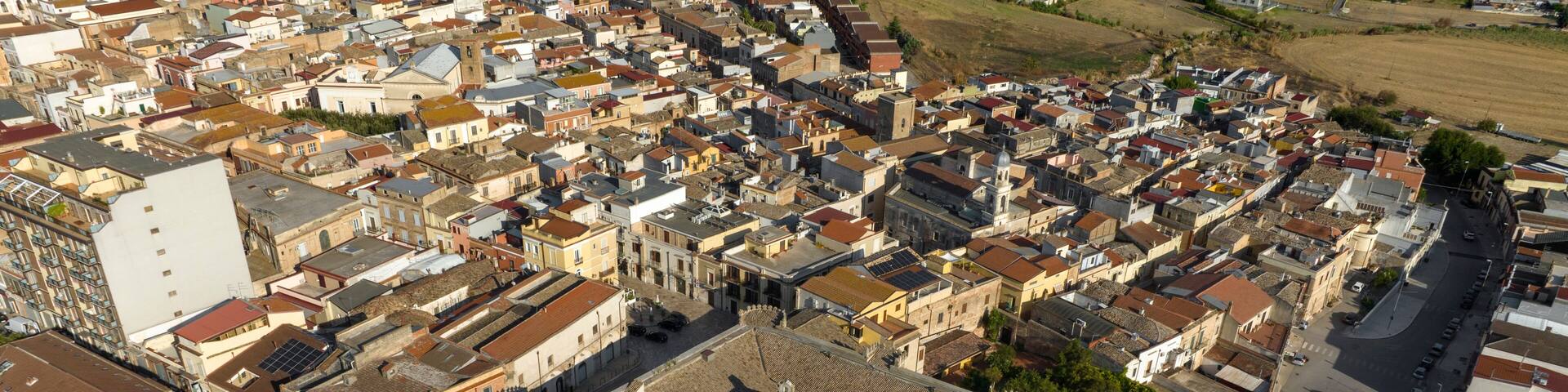 Aerial view of the castle of Torremaggiore, a small town in the province of Foggia, Puglia, Italy.