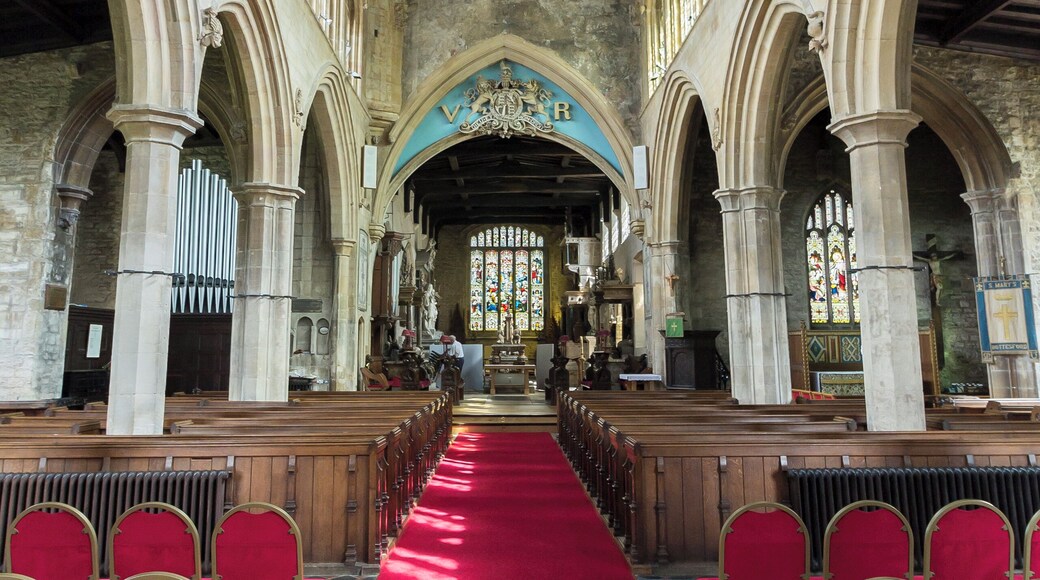 Grade I listed. The chancel was once the nave of an earlier church dating back to the 12th century. John Mareschall who in 1282 owned the manor of Bottesford and left money in 1295 for the church at Bottesford. In 1330 William de Roos founded a chantry to St Mary and St John the Evangelist. The Rector John de Codyngtoun and John Bauland obtained a license on 12 January 1359 for the maintenance of a priest to perform a daily divine service at the altar of St Peter for the welfare of the founders, Walter Payn, parents and friends. A chantry of St Peter was founded in the north transept on 5 December 1368. Edward III granted a license on 26 June 1373 to Henry de Codyngtoun to settle a house and land on a chantry priest of St Mary and St John the Evangelist. The tower is dated from around 1420. In 1538 with the dissolution of Croxton Abbey and Beolvoir Priory, Thomas Manners the 1st Earl of Rutland brought in 5 family memorials.
Pic by Jenny.