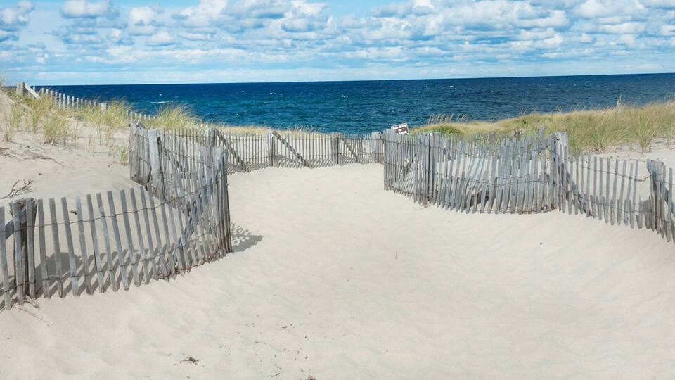 Beach at Provincetown, Massachusetts on Cape Cod with sea and clouds-Proportionate to Large Mobile Banner