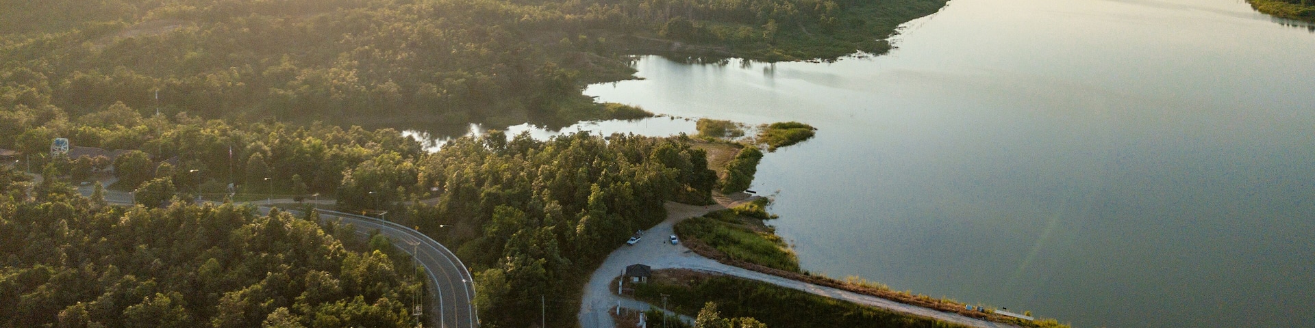 Pong Chor Reservoir in Mae Wang National Park Chiang Mai, Thailand. Photo in aerial view by drone with beautiful nature. Abstract of peaceful, peace wallpaper background.