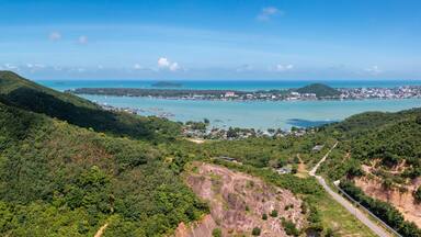 Illegal excavation of soil from the mountains, an ancient site. Songkhla ancient town, Hua Khao, Singhanakhon District, Songkhla, Thailand.