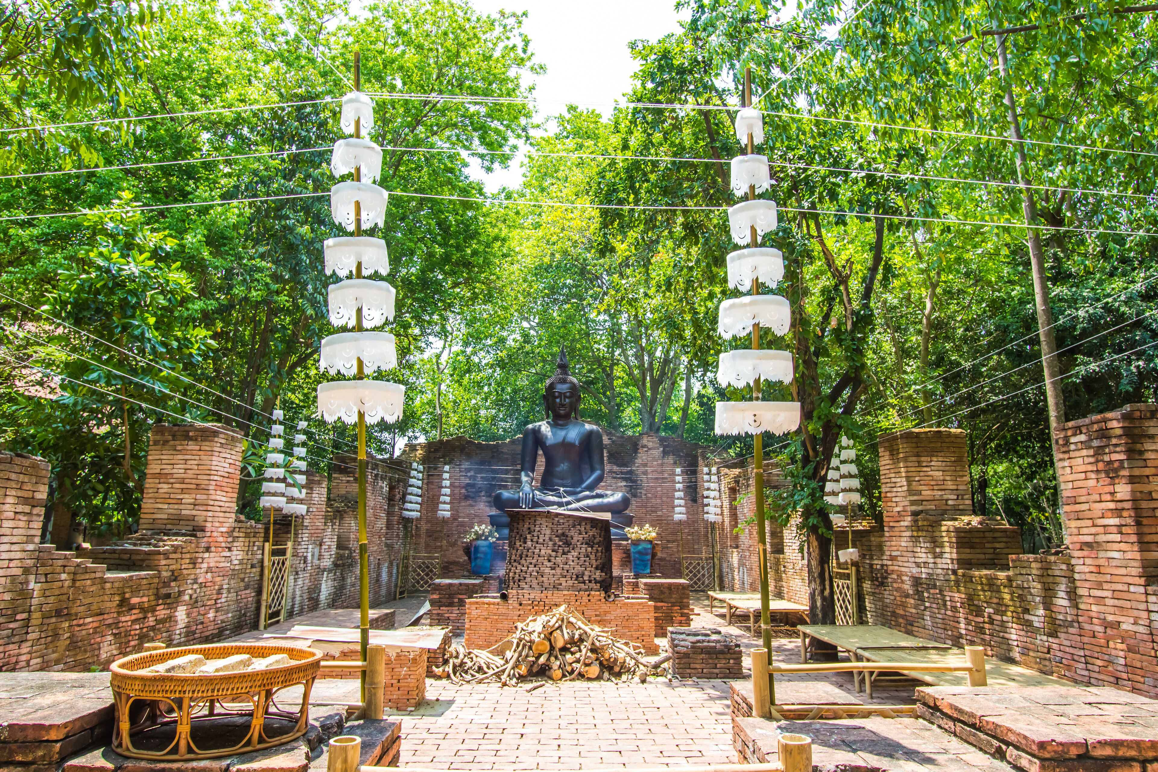 Bang Phae,Ratchaburi province,Thailand on April 13,2019:Beautiful Buddha image of Ayutthaya period at NaSatta Thai Park .