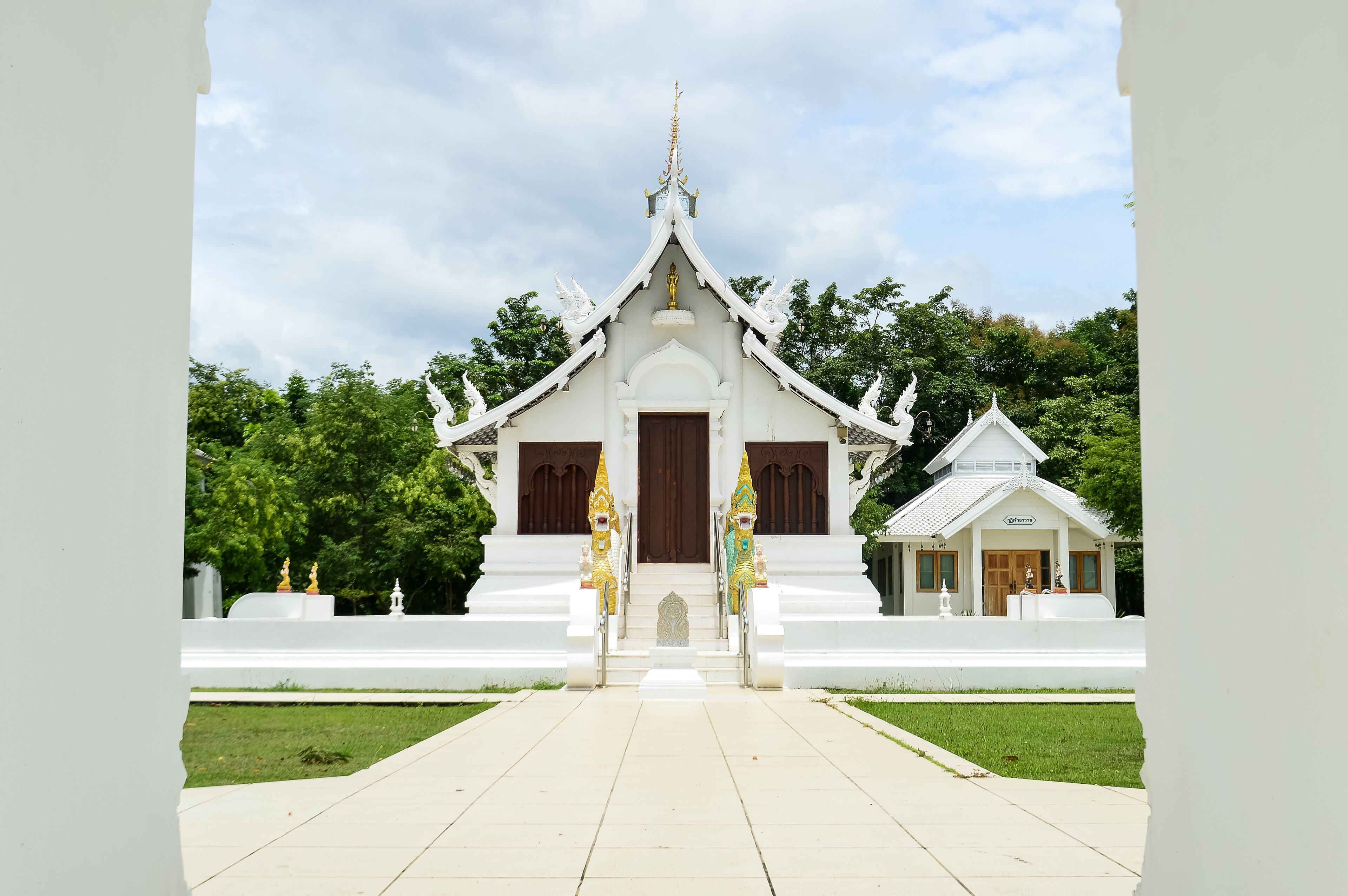 White Church, Lanna Architecture, Symbols of Buddhism, South East Asia at Wat Thip Apsara Morin (Wat Noi Wang Sakae), Chiang Mai, Northern Thailand
