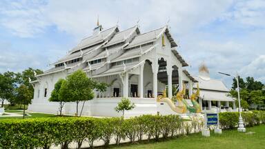 White Church, Lanna Architecture, Symbols of Buddhism, South East Asia at Wat Thip Apsara Morin (Wat Noi Wang Sakae), Chiang Mai, Northern Thailand