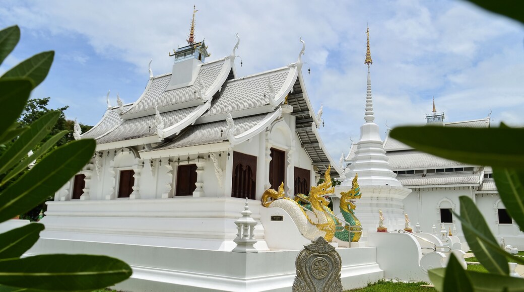 White Pagoda and White Church, Lanna Architecture, Symbols of Buddhism, South East Asia at Wat Thip Apsara Morin (Wat Noi Wang Sakae), Chiang Mai, Northern Thailand