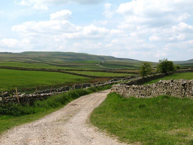 Flout Moor Lane Track and bridleway heading across Aysgarth Moor towards the isolated farm at Gayle Ings.