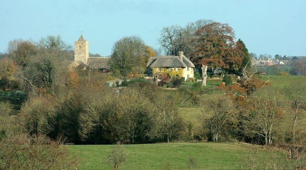 Farleigh Hungerford Church This view of Farleigh Hungerford Church and nearby cottages neatly falls into two grid squares so I have left it where it was taken.