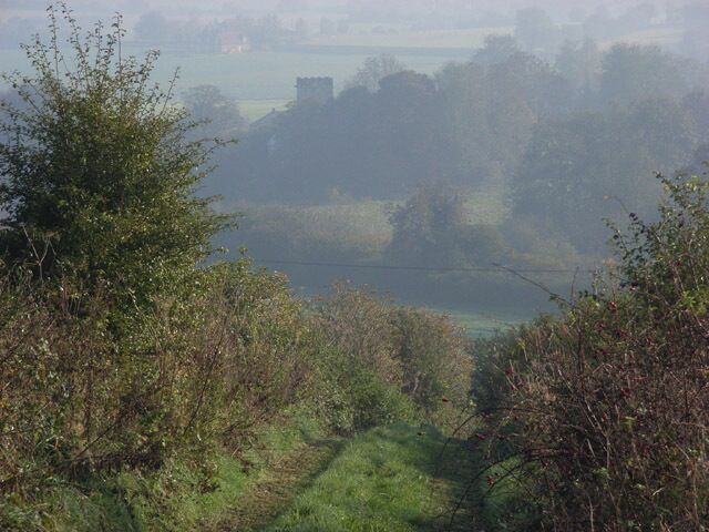 Byway above Shalbourne Looking down to the church from the A338.