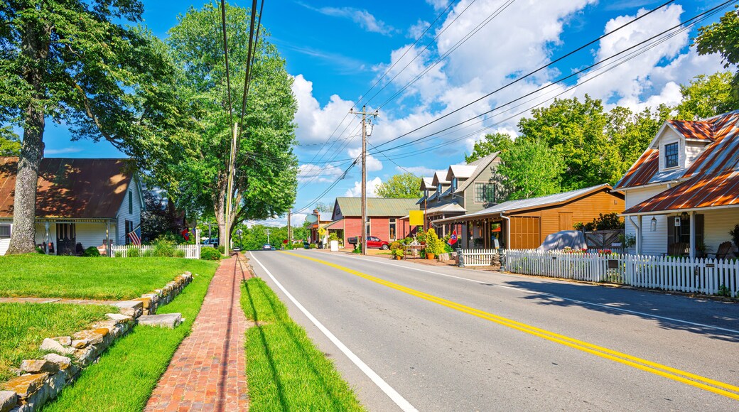 The picturesque main street through the historic rural village of Leiper's Fork, Tennessee, near Nashville in Williamson County.