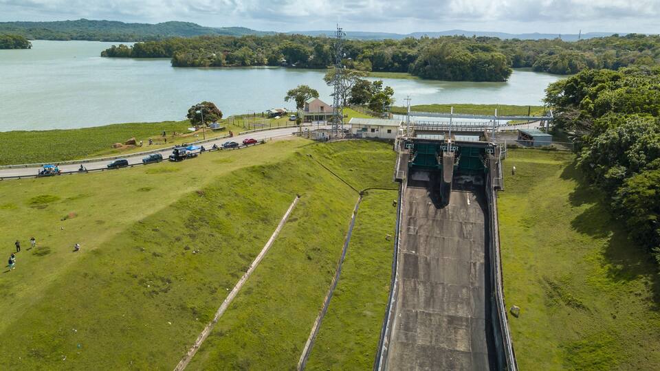 Aerial of Caliraya lake and Dam at the border of Lumban and Cavinti in the province of Laguna, Philippines.