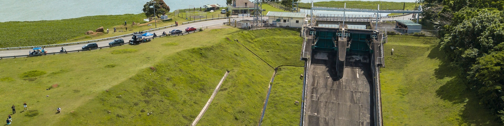 Aerial of Caliraya lake and Dam at the border of Lumban and Cavinti in the province of Laguna, Philippines.