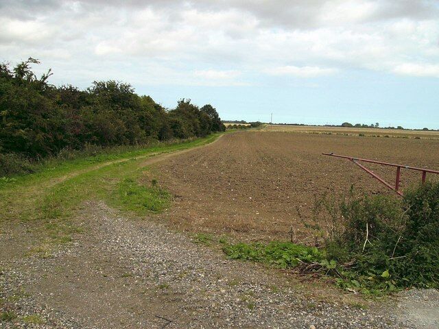 Farm track beside old railway The hedges show the course of the old Mablethorpe line as it heads away eastwards from Stewton.