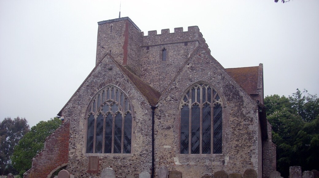 All Saints Church beside the North Downs Way at Boughton Aluph, Kent, England.