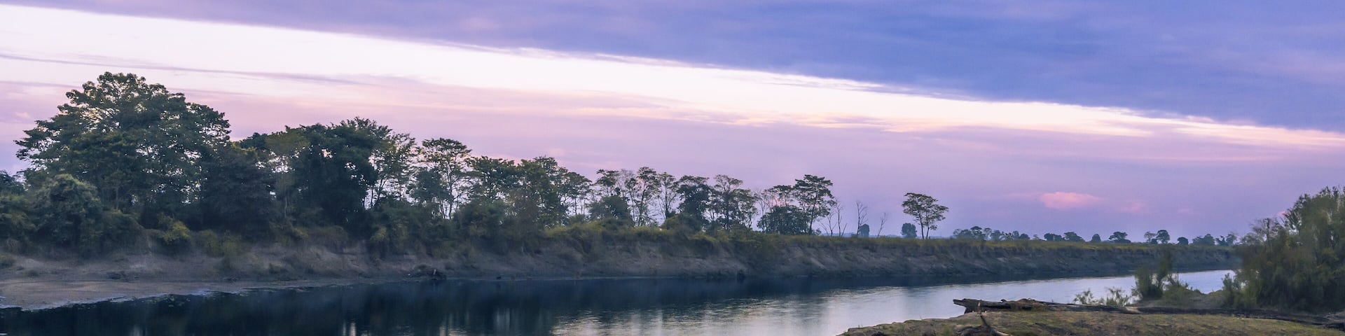Stunning sunset view of the riven Brahmaputra in Kaziranga national park, Assam, India