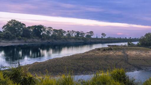 Stunning sunset view of the riven Brahmaputra in Kaziranga national park, Assam, India