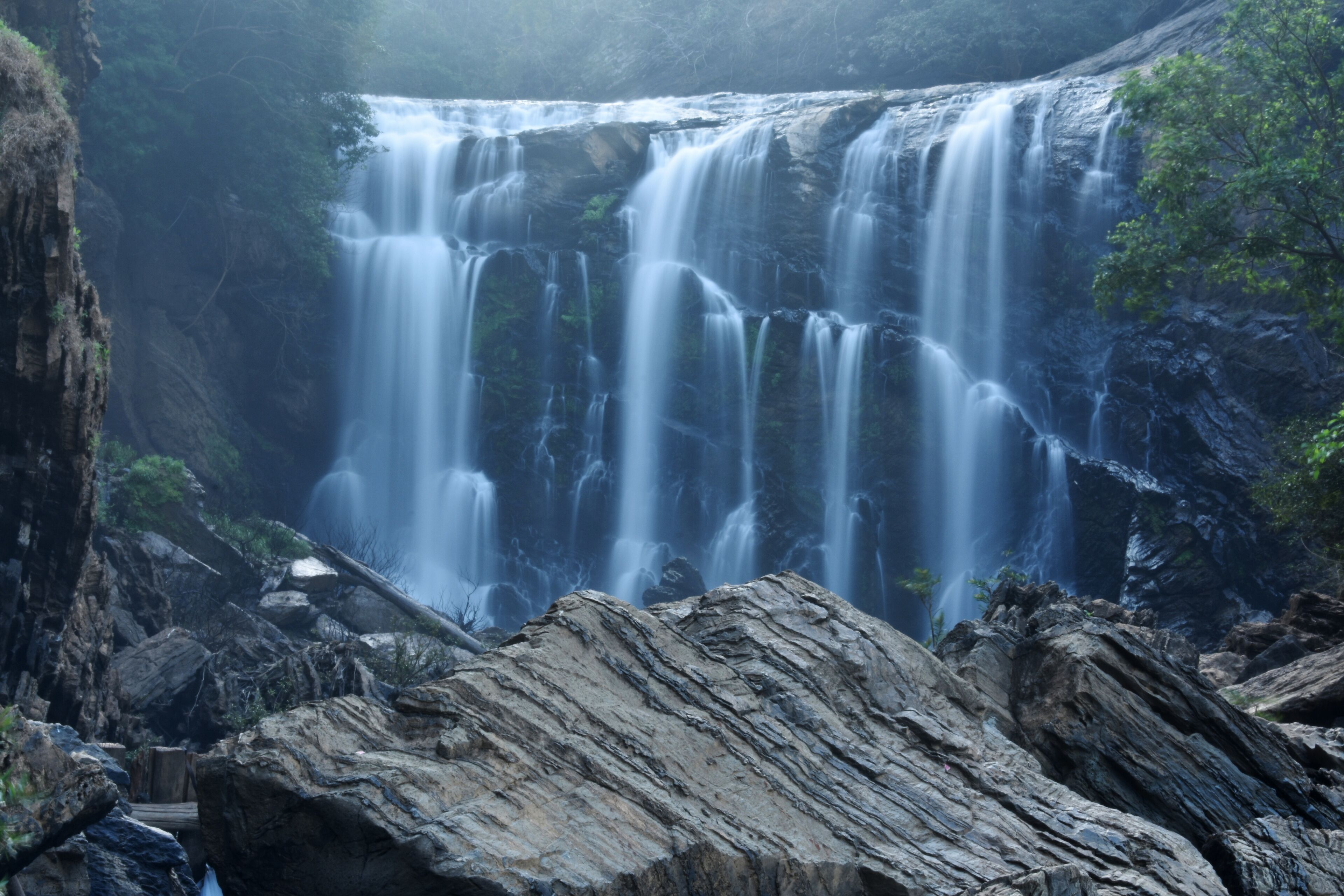 Sathoddi Falls formed by several unnamed streams near Kallaramane Ghat, near Yellapur, Karnataka, Kali Backwaters, India
