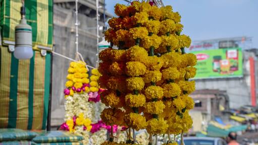 Handmade marigold flower necklace for hindu god