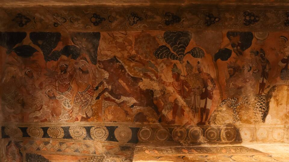 Natural vegetable oil color painting on Sri Veerabhadra Swamy Temple Mandapa, Lepakshi, Andhra Pradesh, India