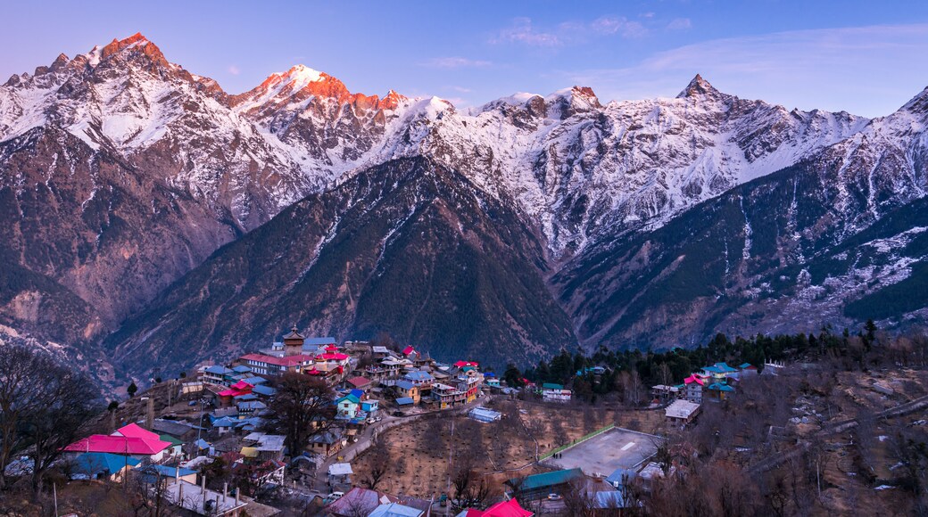 Beautiful panoramic view of Kalpa, It is a small village in Kinnaur district of Himachal Pradesh located amidst Himalayas of India.