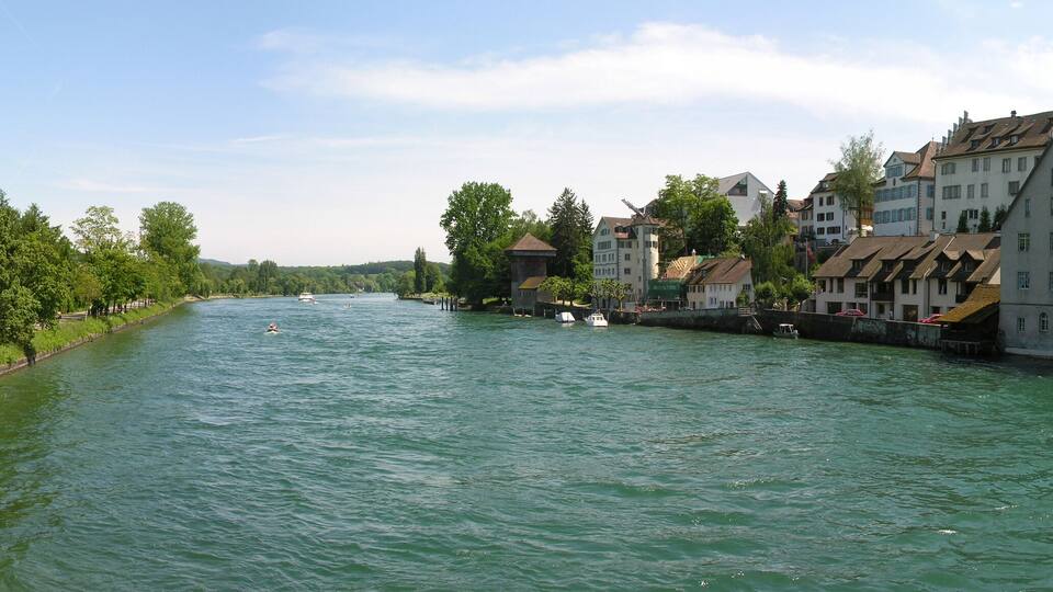 A river with buildings along its banks.