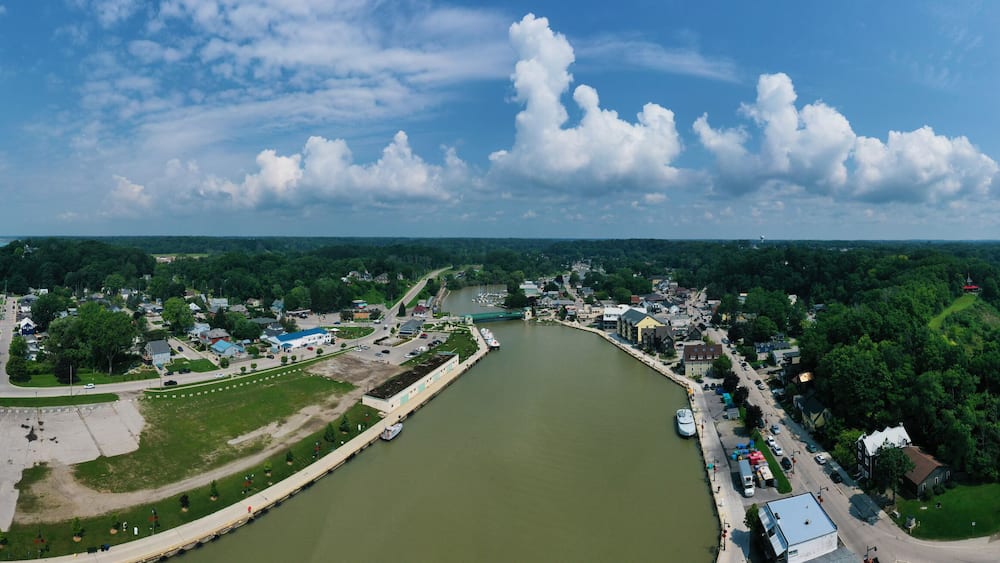 Aerial panorama view of Port Stanley, Ontario, Canada