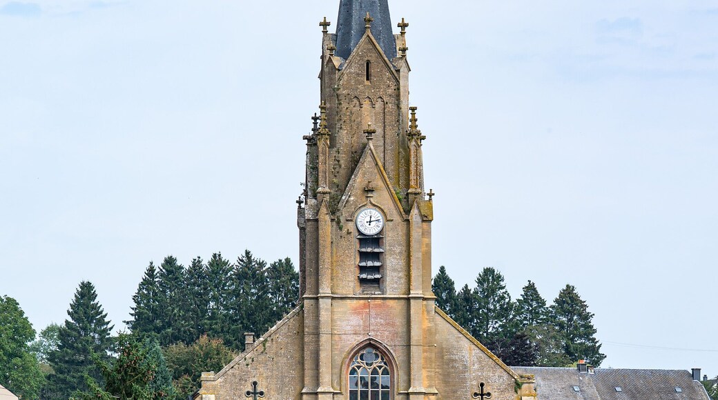 The catholic church tower of Ethe, Virton, Belgium