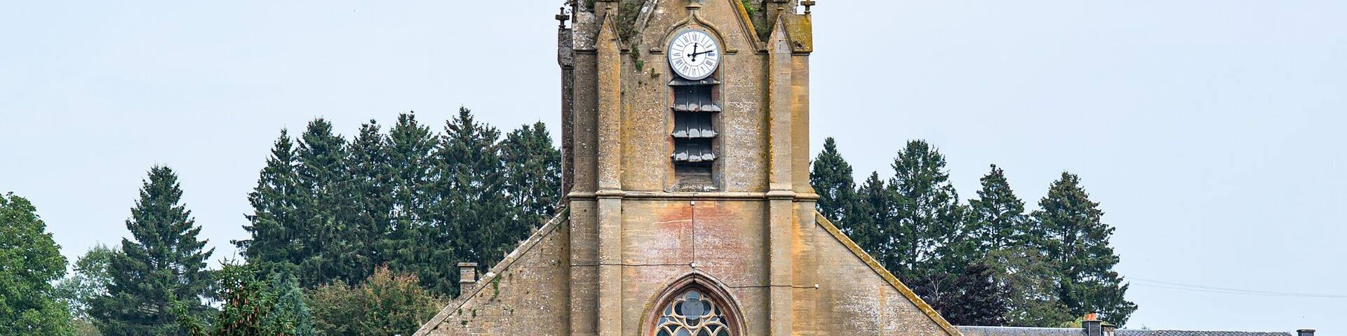 The catholic church tower of Ethe, Virton, Belgium