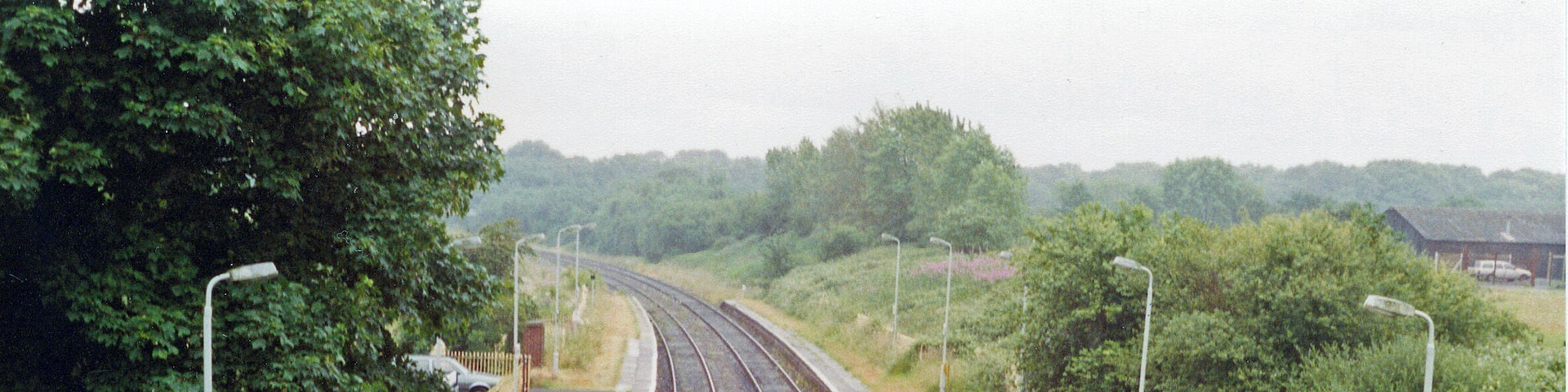 Earlswood West Midlands station, 1994. View SE, towards Stratford-on-Avon etc.: ex-GWR Birmingham Snow Hill - Henley-in-Arden - Stratford etc. line. Named 'Earlswood Lakes' until 6/5/74, 'West Midlands' added c.1979