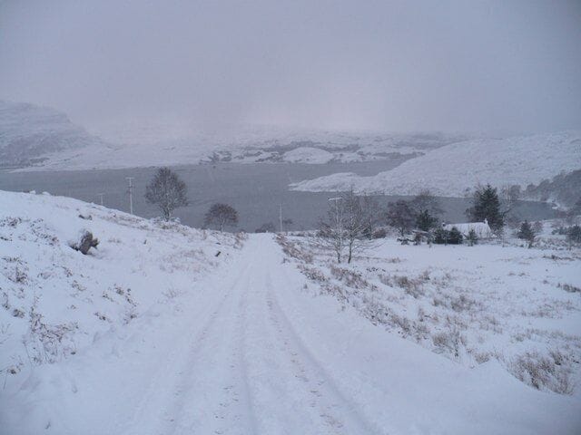 Road to Wester Alligin Wester Alligin is only accessible in a 4 wheel drive in these conditions.