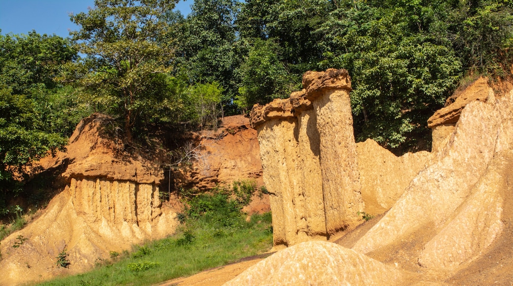 Within a national park named Phae Mueang Phi caused by the terrain which is the soil and sandstone was naturally eroded into various shapes that are In Phrae Province of Thailand.