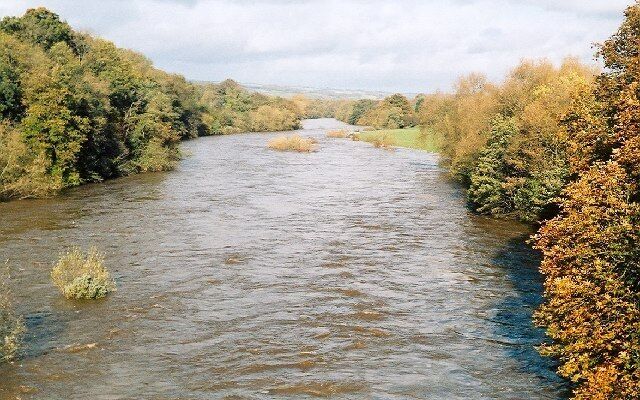 The River Wye at Hay-on-Wye near the border between Wales and England.