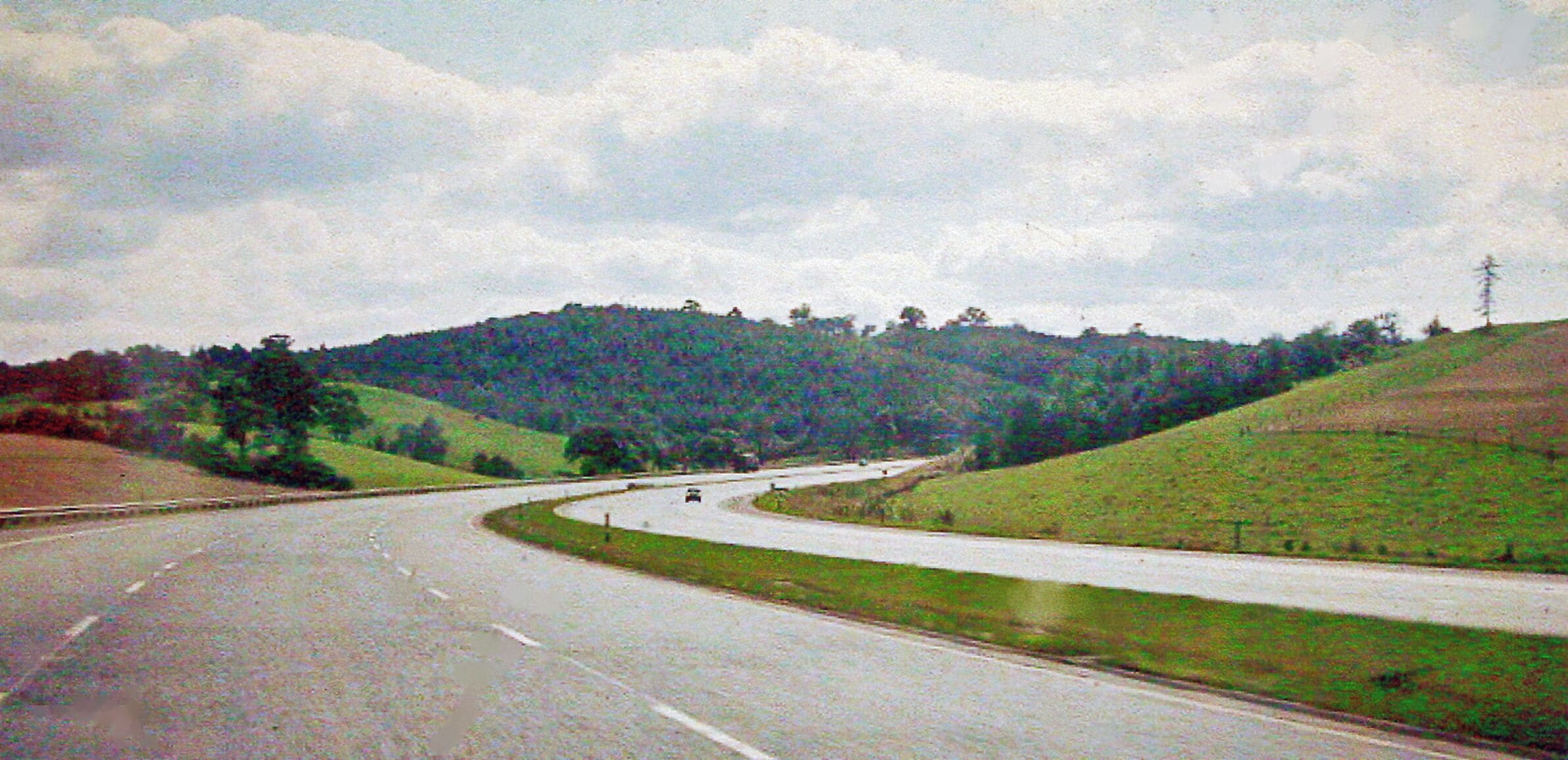 Southbound on almost empty M6 near Madeley Heath, 1965, This stretch of Motorway through Staffordshire had not long been opened.