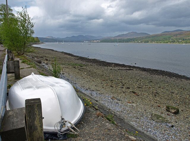 Shoreline Stroul Bay, Rosneath Looking up Gare Loch to Faslane.