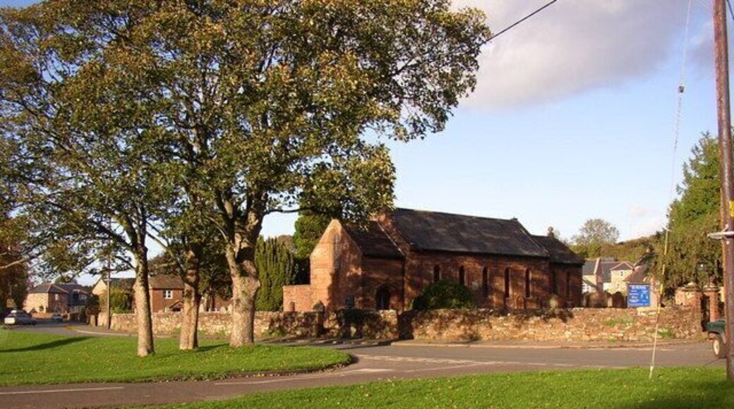 Village green and St Peter's parish church, Langwathby, Cumbria