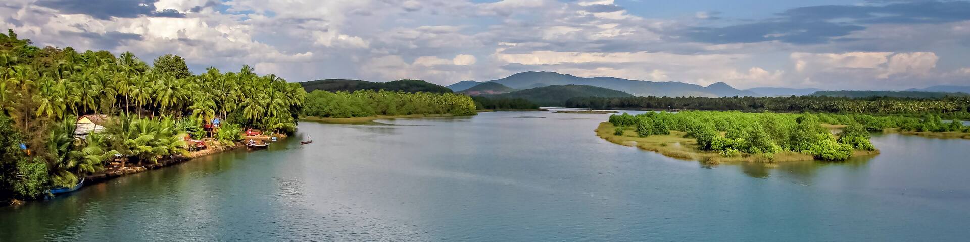 Magnificent view of the Sharavathi river with nice blue sky bacground.