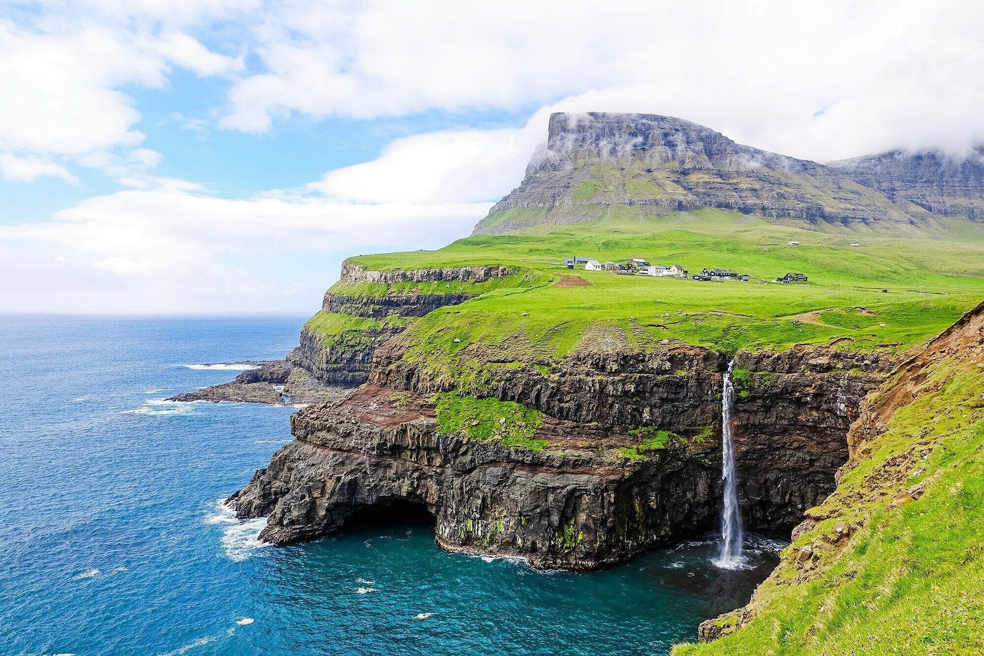 Denmark’s Faroe Islands is never short of natural wonders. In fact, the surreal landscape in Gasadalur + Mulafossur Waterfall is sure to make your jaw drop!

Read more here: https://iamaileen.com/gasadalur-mulafossur-waterfall-vagar-faroe-islands-hiking-guide/
