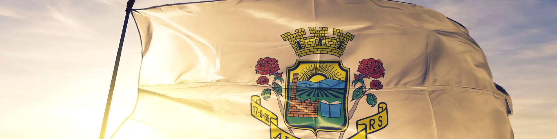 Alvorada of Brazil flag waving on the top sunrise mist fog