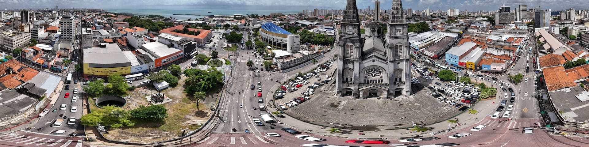 360 aerial photo taken with drone of Catedral Metropolitana de Fortaleza in Fortaleza, Ceara, Brazil