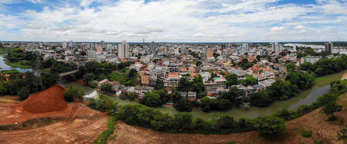 Panoramic view of houses by the river in Brazil
