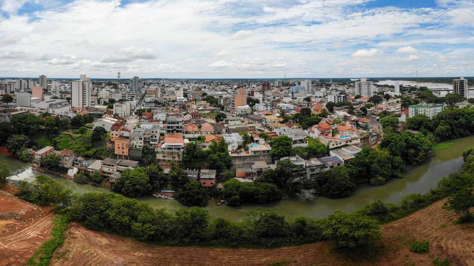 Panoramic view of houses by the river in Brazil