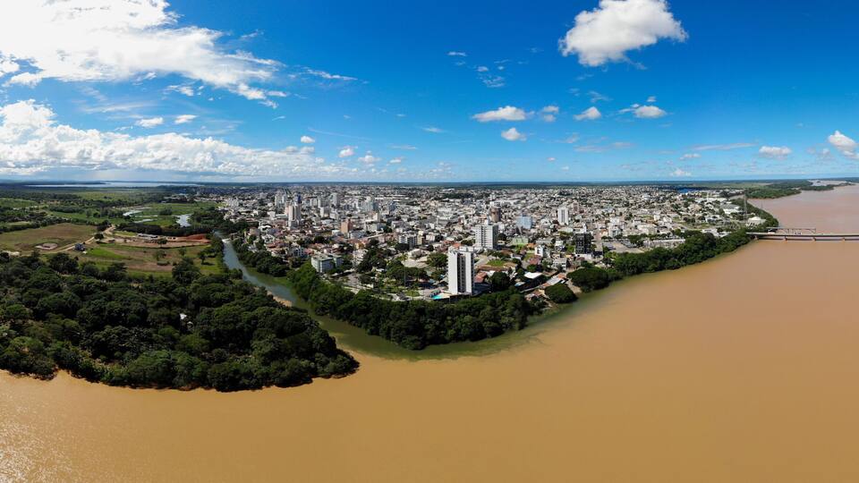 Panoramic view of Meeting waters of Doce and Pequeno river in Linhares, Brazil