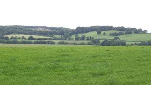 View north from Breach Lane Taking in the hillside and quarries at Coneygreave beyond rich pasture.