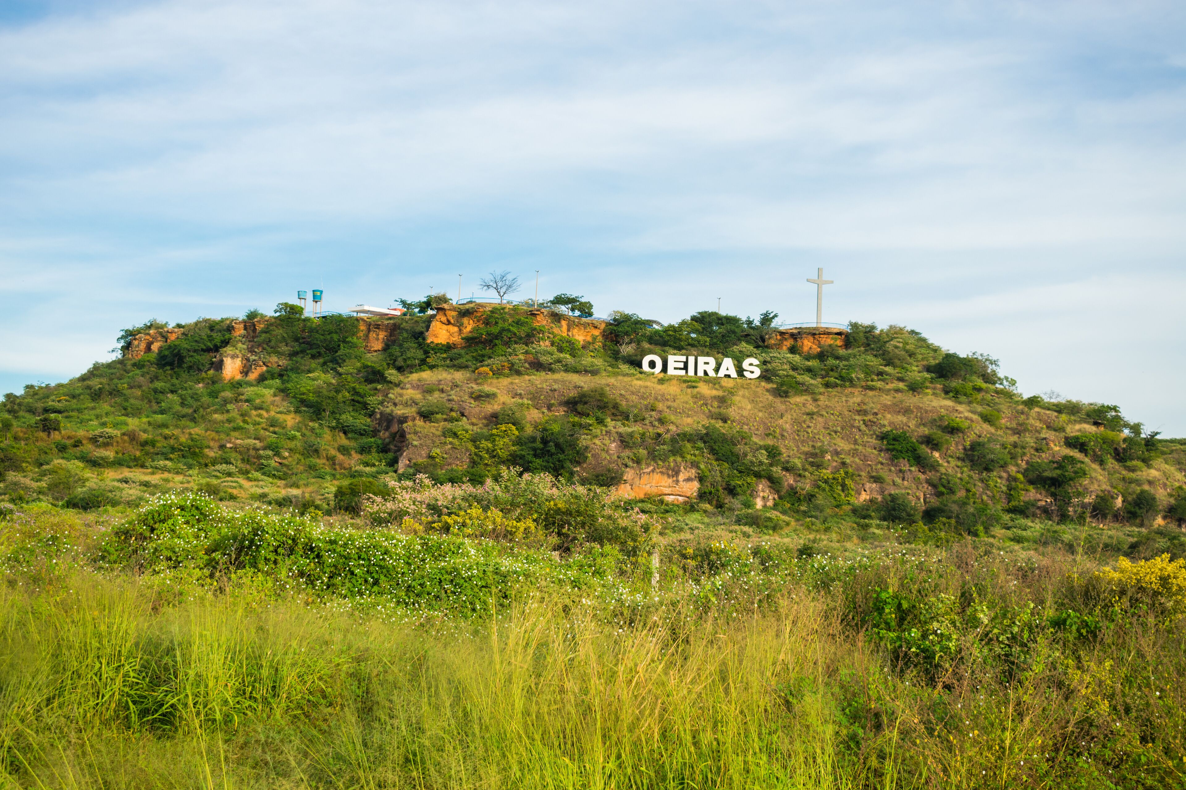 A view of Oeiras' sign at a mountain/viewpoint - Piaui state, Brazil - Sertao landscape