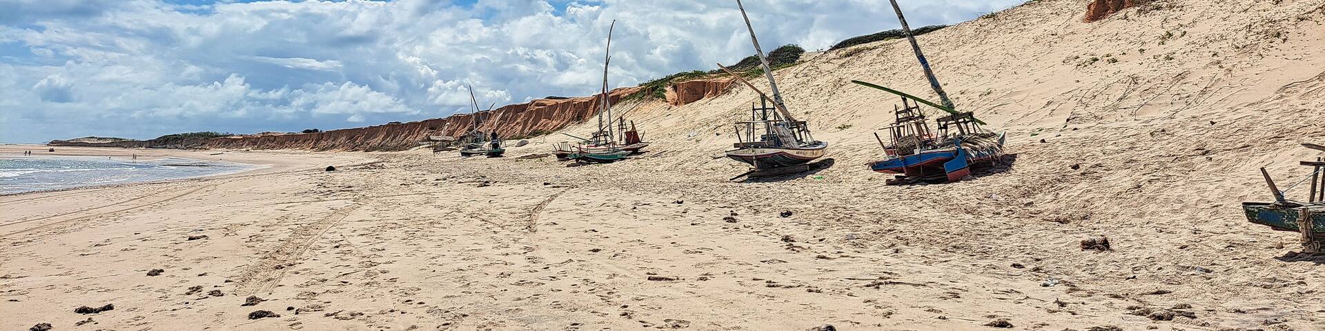 The rock formations at Canoa Quebrada Beach at Canoa Quebrada, state of Ceara, Brazil