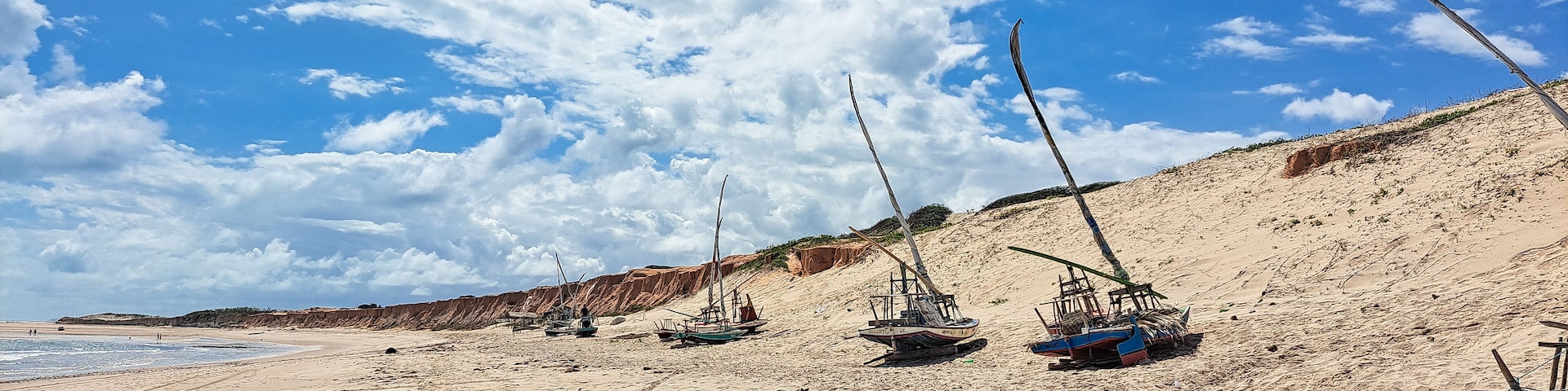 The rock formations at Canoa Quebrada Beach at Canoa Quebrada, state of Ceara, Brazil