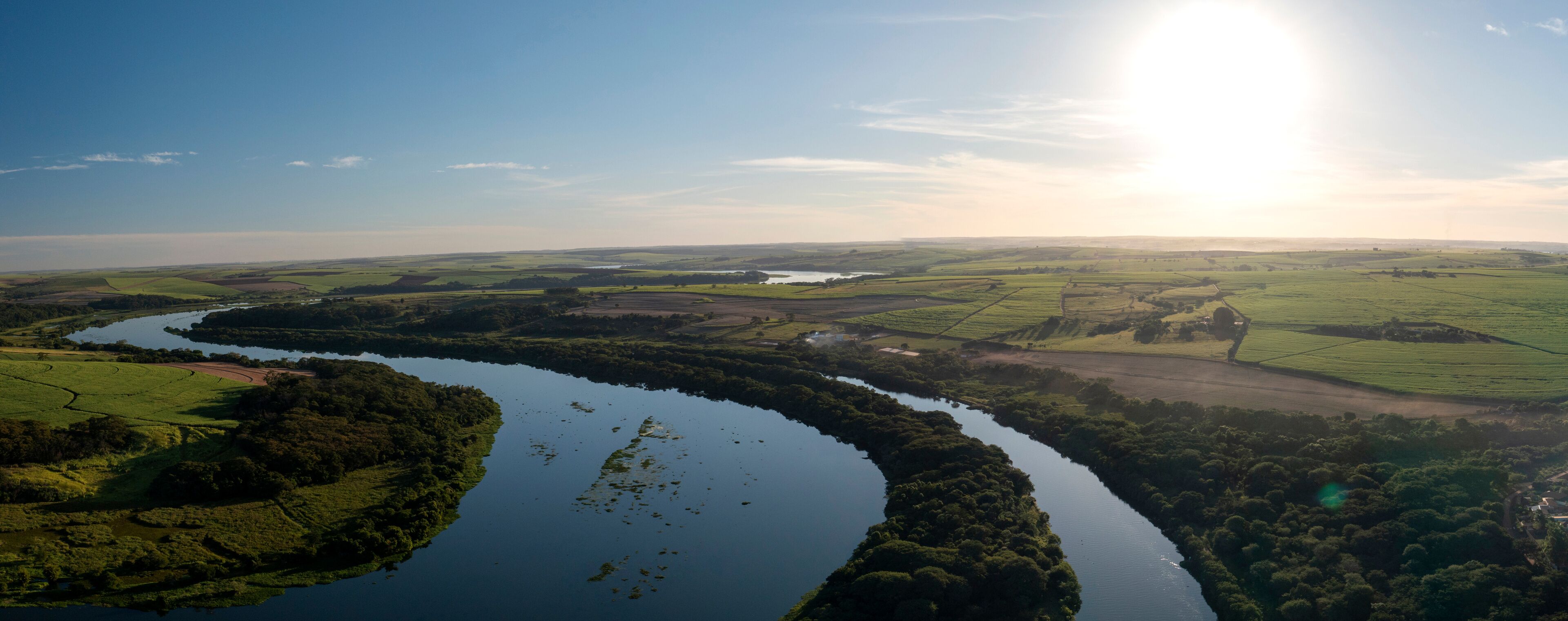 panoramic view of a stretch of the Tiete-Parana Waterway, in Bariri, Sao Paulo